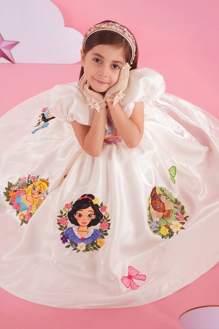 Hoity Moppet_White Organza Embroidery Magic Carpet Designer Dress _at_Aza_Fashions