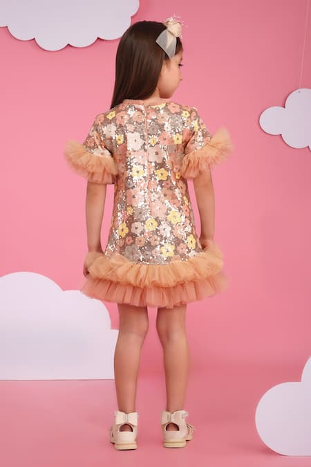 Hoity Moppet Sequin Floral Dress With Ruffled Hem 