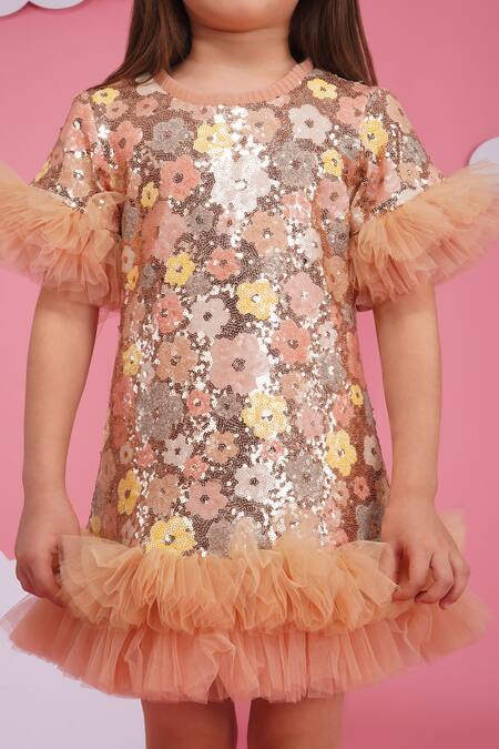 Shop_Hoity Moppet_Multi Color Sequins, Ruffles Floral Dress With Hem _Online_at_Aza_Fashions