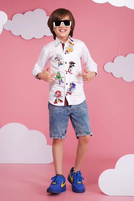 Hoity Moppet White Cotton Sonic Character Print Shirt 