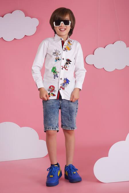 Hoity Moppet_White Cotton Sonic Character Print Shirt _Online_at_Aza_Fashions