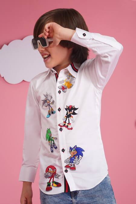 Shop_Hoity Moppet_White Cotton Sonic Character Print Shirt _Online_at_Aza_Fashions