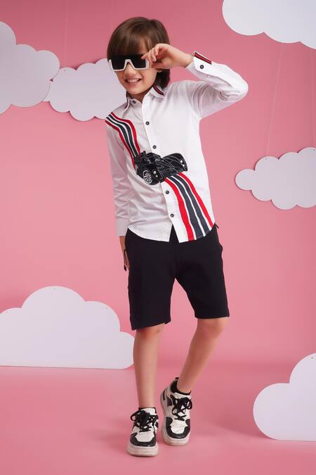 Hoity Moppet_White Cotton Embroidery Speed Racer Designer Shirt _Online_at_Aza_Fashions