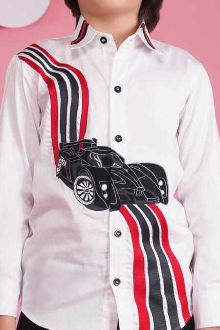 Buy_Hoity Moppet_White Cotton Embroidery Speed Racer Designer Shirt _Online_at_Aza_Fashions