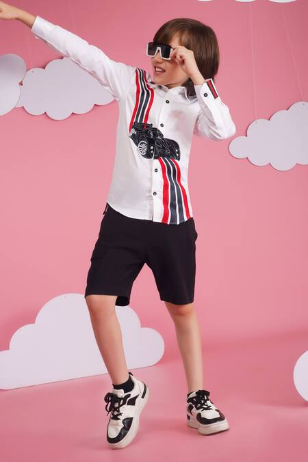 Shop_Hoity Moppet_White Cotton Embroidery Speed Racer Designer Shirt _Online_at_Aza_Fashions