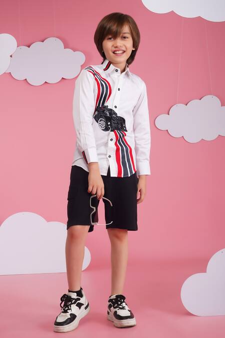 Hoity Moppet_White Cotton Embroidery Speed Racer Designer Shirt _at_Aza_Fashions