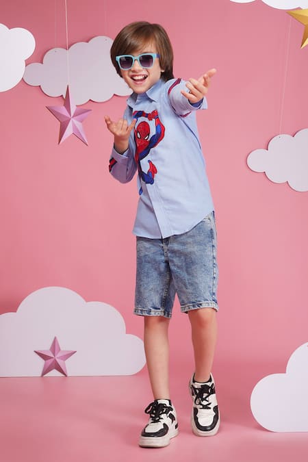 Hoity Moppet Blue Cotton Spider-verse Light Shirt Online at Aza Fashions Hoity Moppet_Blue Cotton Spider-verse Light Shirt _Online_at_Aza_Fashions