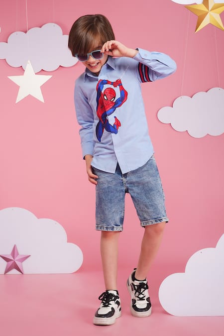 Buy Hoity Moppet Blue Cotton Spider-verse Light Shirt Online at Aza Fashions Buy_Hoity Moppet_Blue Cotton Spider-verse Light Shirt _Online_at_Aza_Fashions