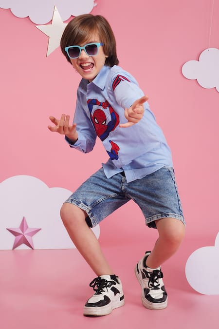 Hoity Moppet Blue Cotton Spider-verse Light Shirt at Aza Fashions Hoity Moppet_Blue Cotton Spider-verse Light Shirt _at_Aza_Fashions