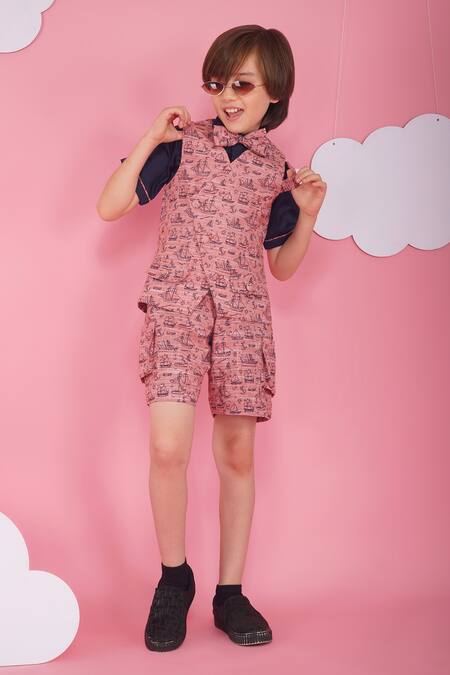 Hoity Moppet_Black Cotton Red Designer Boys Set _Online_at_Aza_Fashions