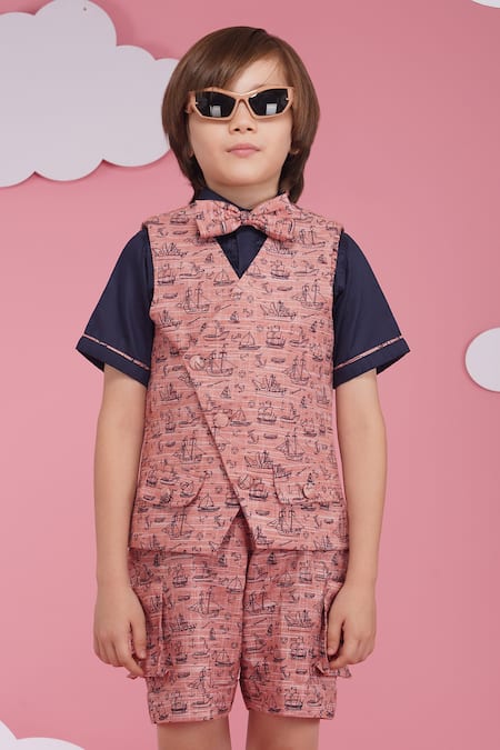 Shop_Hoity Moppet_Black Cotton Red Designer Boys Set _Online_at_Aza_Fashions