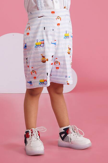 Hoity Moppet_White Cotton Light Blue Toy Story Shirt And Shorts Set _Online_at_Aza_Fashions