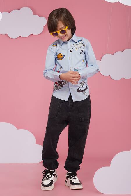 Buy_Hoity Moppet_Blue Cotton Embroidery Light Designer Shirt _Online_at_Aza_Fashions