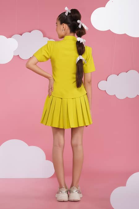 Hoity Moppet Neon Green Designer Shirt & Skirt Set 