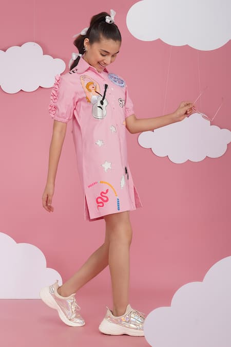 Hoity Moppet_Pink Denim Embroidery Tylor Swift Dress _Online_at_Aza_Fashions