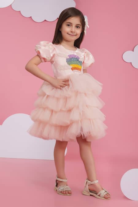 Hoity Moppet_Pink Tulle, Organza Sequins Ruffled Dress _Online_at_Aza_Fashions