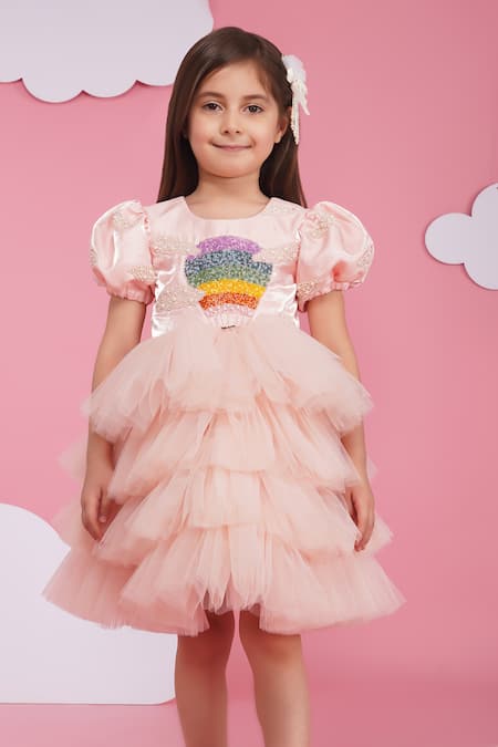 Buy_Hoity Moppet_Pink Tulle, Organza Sequins Ruffled Dress _Online_at_Aza_Fashions