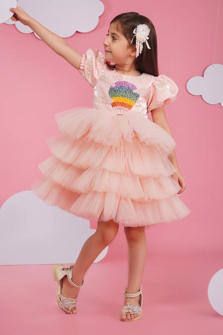 Shop_Hoity Moppet_Pink Tulle, Organza Sequins Ruffled Dress _Online_at_Aza_Fashions