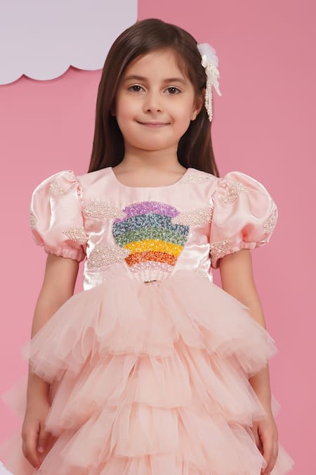 Hoity Moppet_Pink Tulle, Organza Sequins Ruffled Dress _at_Aza_Fashions