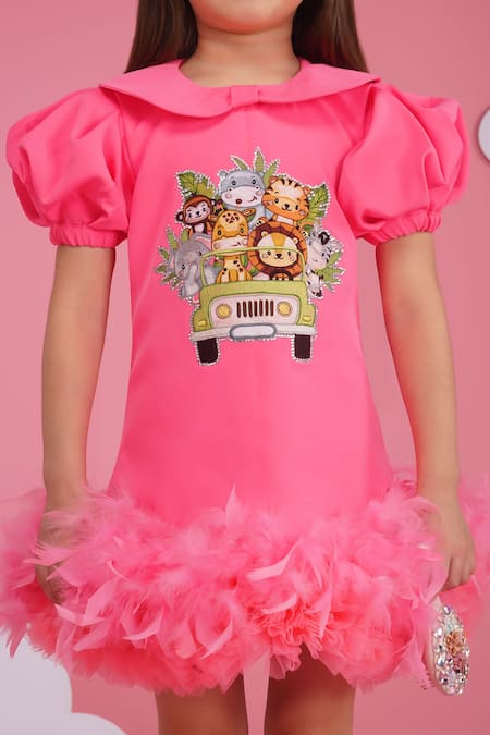 Buy_Hoity Moppet_Pink Crepe Feathers Designer Zootopia Dress _Online_at_Aza_Fashions