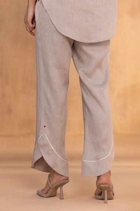 Kaveri_Beige Linen Round Neck Astro Co-ord Set _Online_at_Aza_Fashions