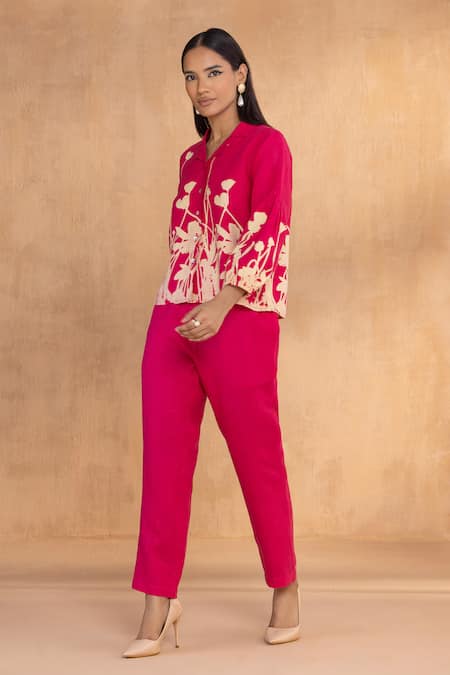 Kaveri Floral Ballet Hot Pink Top & Pant Set 