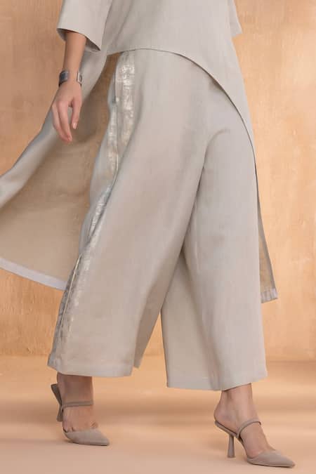 Kaveri Gray Linen Round Neck Luna Long Co-ord Set at Aza Fashions Kaveri_Gray Linen Round Neck Luna Long Co-ord Set _at_Aza_Fashions