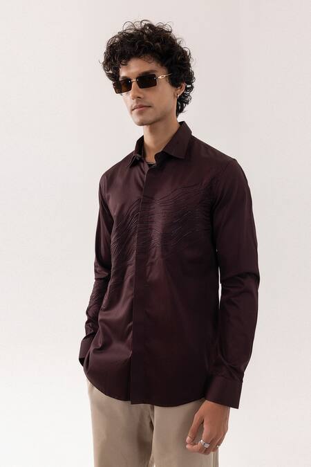 Buy PAARSH Brown Cotton Embroidery Designer Puddle Giza Shirt Online at Aza Fashions Buy_PAARSH_Brown Cotton Embroidery Designer Puddle Giza Shirt _Online_at_Aza_Fashions