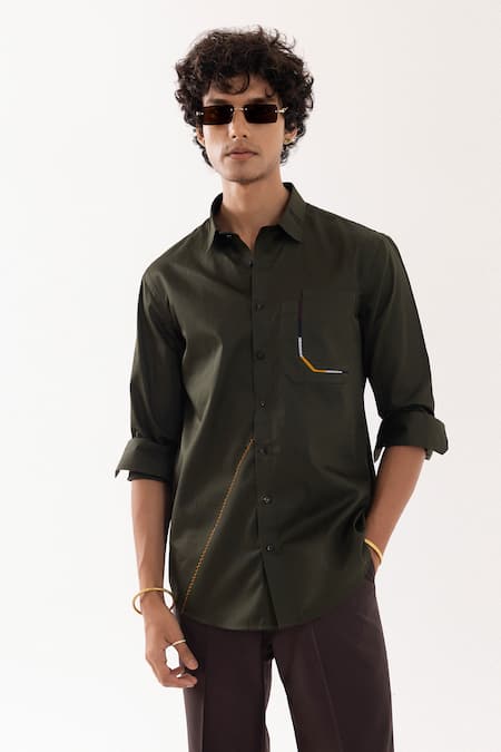 PAARSH Olive Quirky Designer Shirt 