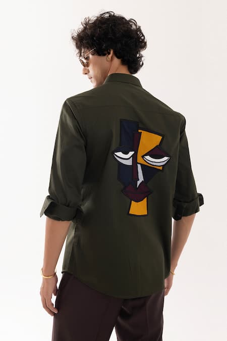 PAARSH Olive Quirky Designer Shirt 