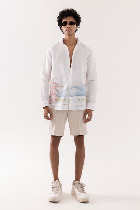 PAARSH_Ivory Linen Embroidery Designer Shirt _Online_at_Aza_Fashions