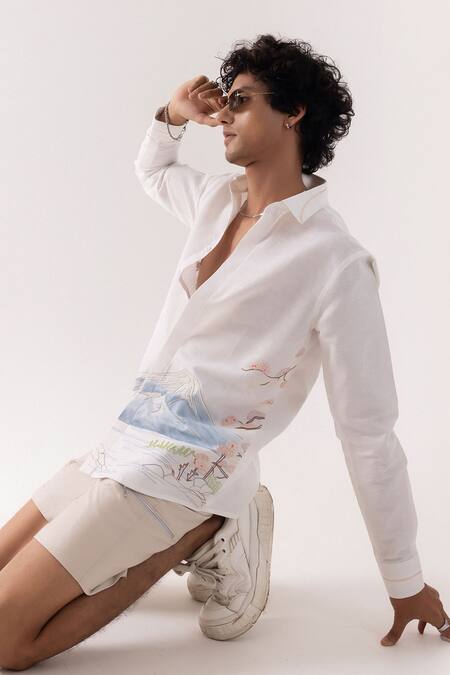 Shop_PAARSH_Ivory Linen Embroidery Designer Shirt _Online_at_Aza_Fashions
