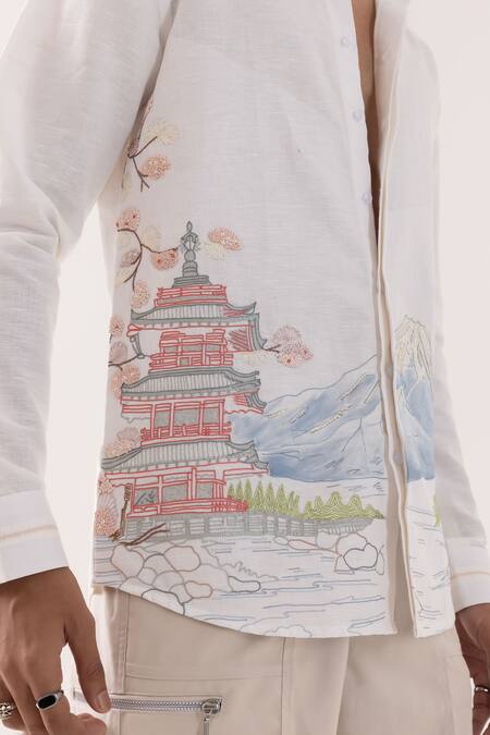 Shop_PAARSH_Ivory Linen Embroidery Designer Shirt 