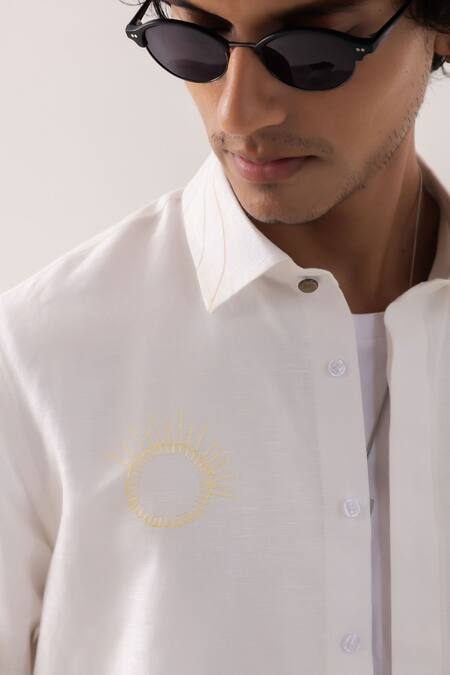 Buy_PAARSH_Ivory Linen Embroidery Shirt _Online_at_Aza_Fashions