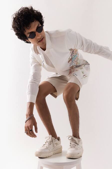 Shop_PAARSH_Ivory Linen Embroidery Shirt _Online_at_Aza_Fashions