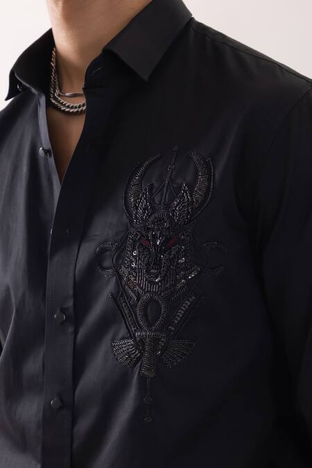 Buy_PAARSH_Black Cotton Embroidery Giza Designer Shirt _Online_at_Aza_Fashions