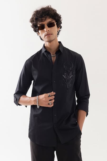 PAARSH Black Giza Cotton Designer Shirt 