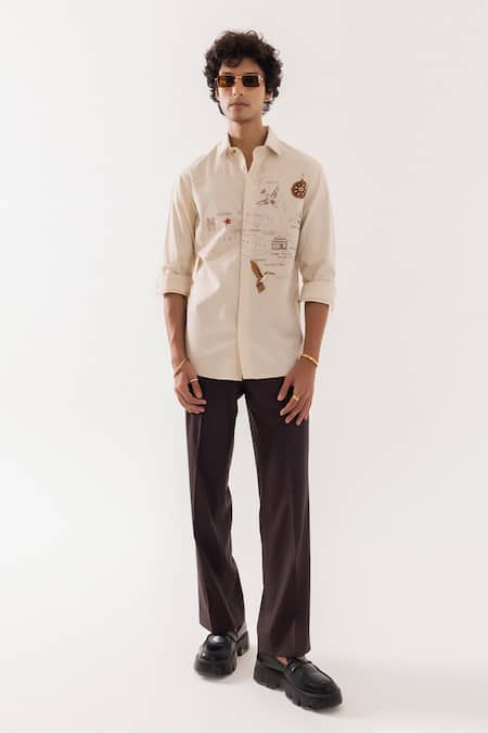 Shop_PAARSH_Beige Linen Embroidery Illustrated Map Shirt _Online_at_Aza_Fashions