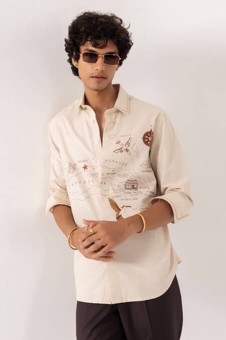 Buy_PAARSH_Beige Linen Embroidery Illustrated Map Shirt 