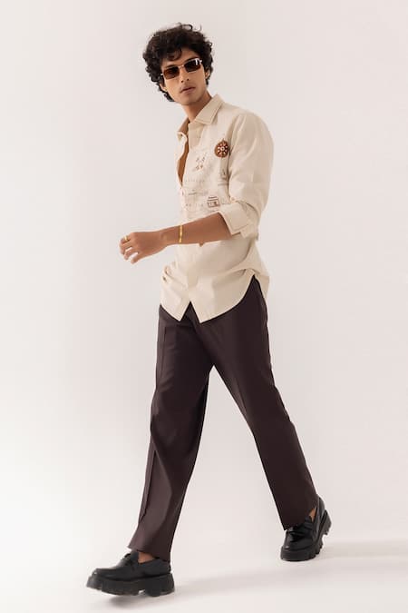 Shop_PAARSH_Beige Linen Embroidery Illustrated Map Shirt 