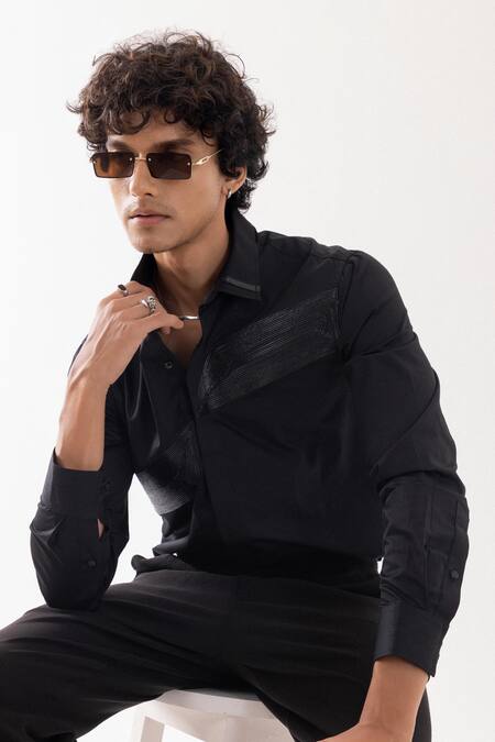 Buy_PAARSH_Black Cotton Designer Shirt _Online_at_Aza_Fashions