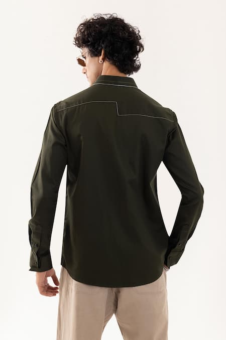 PAARSH Abstract Kantha Olive Shirt 