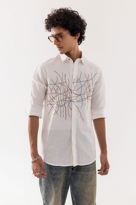 PAARSH Chain Stitch Ivory Linen Shirt 