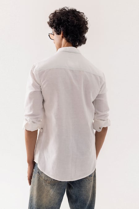 PAARSH Chain Stitch Ivory Linen Shirt 