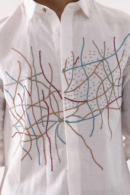 Shop_PAARSH_Ivory Linen Embroidery Chain Stitch Shirt _Online_at_Aza_Fashions