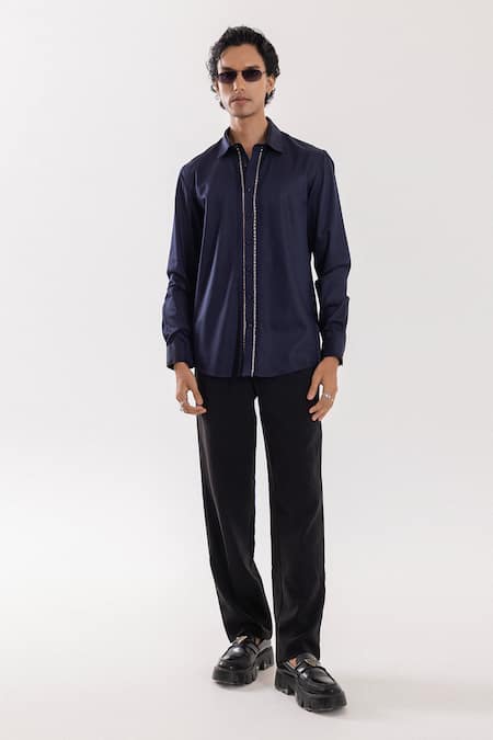 PAARSH Navy Giza Cotton Designer Shirt 