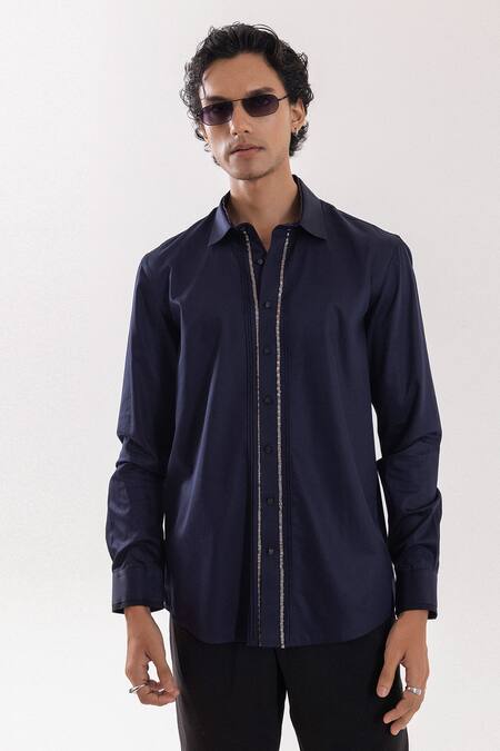 Buy_PAARSH_Navy Cotton Giza Designer Shirt 