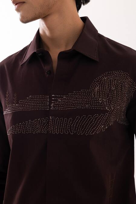 PAARSH_Brown Cotton Embroidery Ladder Design Shirt _at_Aza_Fashions