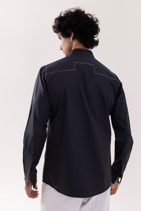 PAARSH Flamingo Embroidered Charcoal Grey Shirt 