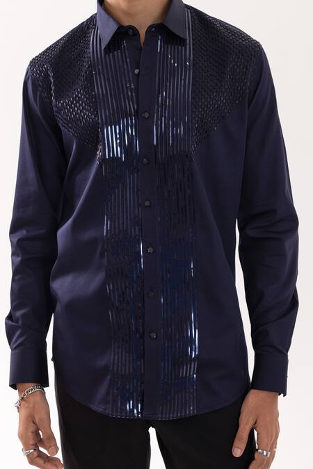 Buy_PAARSH_Navy Cotton Designer Shirt _Online_at_Aza_Fashions
